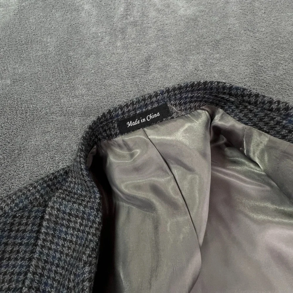 Chaps Brown Houndstooth Blazer 46R Gray Wool Tweed 2‎ Button Preppy Grandad